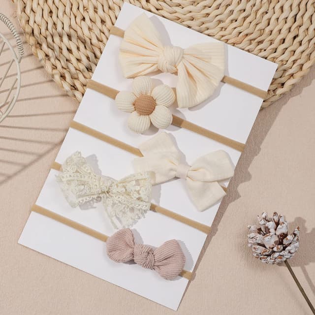 5 Teile/satz Baby Elastische Stirnband Neugeborenen Aprikose Blume Bogen Nylon Haarbänder für Mädchen Infant Kleinkind Weiche Haar Zubehör Geschenk