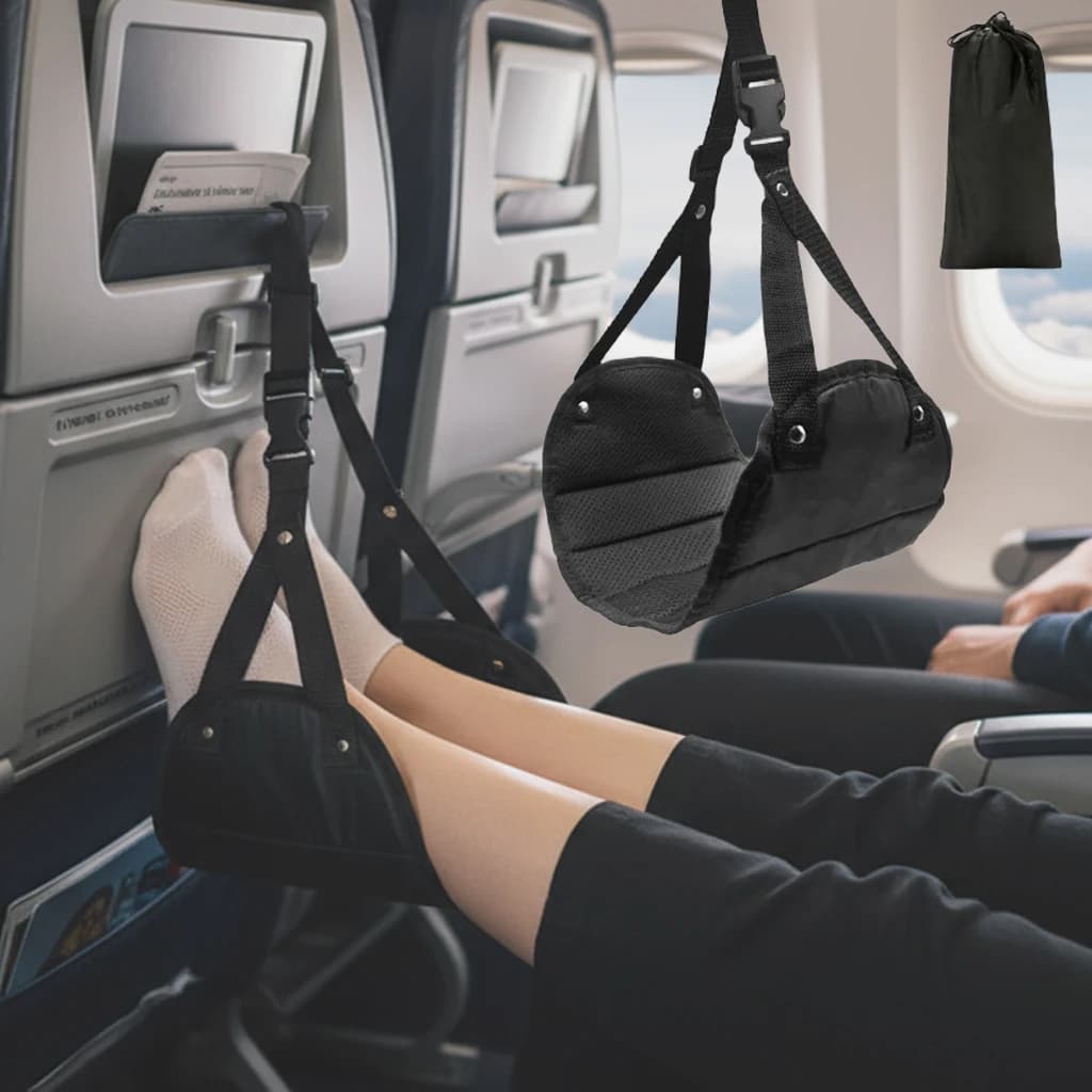 Tragbare, verstellbare Beinhängematte mit bequemer Fußstütze für Flugzeug, Büro und Auto, Reiseunterstützung und Entspannung