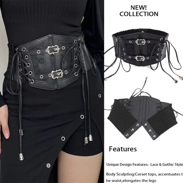Retro-Korsettgürtel für Damen, Dornschließe, elastische Spitze und Gothic-Stil, Kummerbunds, Krawattenseil, Gothic-Punk, für Frauen am Hemd, Kleidergürtel