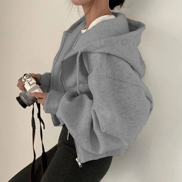 Casual Kapuze Sweatshirt Frauen Y2K Zip Up Hoodies Solide Harajuku Langarm-shirt Übergroßen Crop Tops Weibliche Lose Jacken Mantel