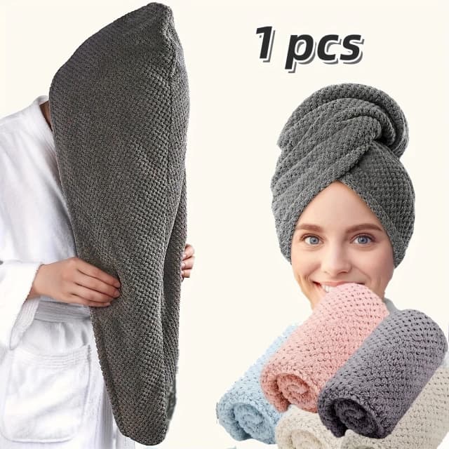 Einfarbiges Haarhandtuch, strukturierte Kappe für trockenes Haar, 9,8 "X 25,5" saugfähiger Haarhandtuchwickel für Frauen mit Knopfleiste