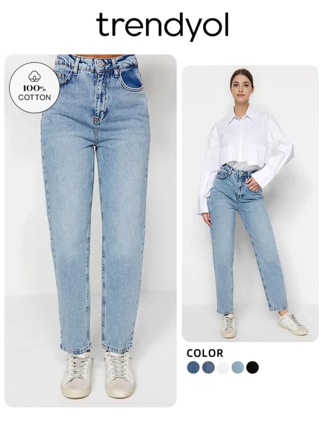 Trendyol TYZA Damen-Rübenjeans aus 100 % Baumwolle mit hoher Taille, neue Frühlings-Herbst-Skinny-Fit, mehrfarbige Hose, Freizeithose