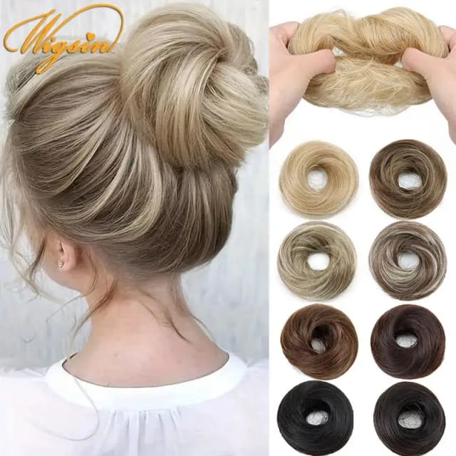 WIGSIN Synthetische unordentliche Dount-Haarknoten, Hochsteckfrisur, Chignon mit elastischer Haarverlängerung für Frauen, täglicher, fauler Haarschmuck