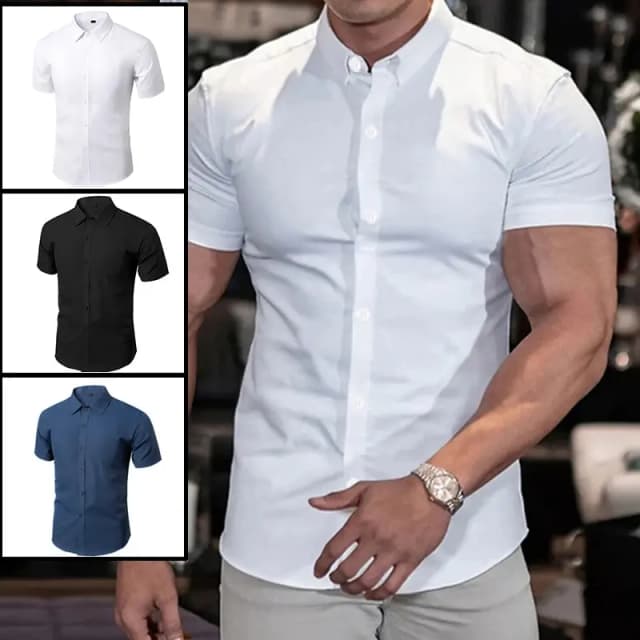 Einfarbiges Hemd neu Sommer Herren No-Bügelshows Figur lässig styli scher Anzug kurz XL-XXXL schwarz weiß marineblau