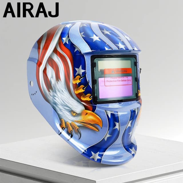 AIRAJ Schweißhelm, automatische Verdunkelung, Schweißmaske für WIG MIG ARC Schweißgerät, große Ansicht, echte Farbe, DIN9-13, 93 x 42 mm Sicht