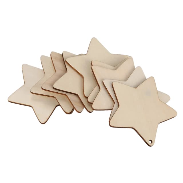 10 x hölzerne Sternformen, einfache Holzhandwerk etiketten mit Loch (10cm)