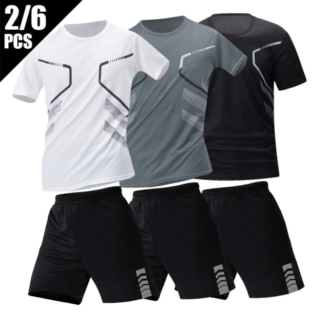 2/4/6 Stück Plus Size Herren Schnelltrocknende Kurzarm-Shorts Anzug Herren Freizeitsport Laufen Fitness T-Shirt Joker Shorts Teenager