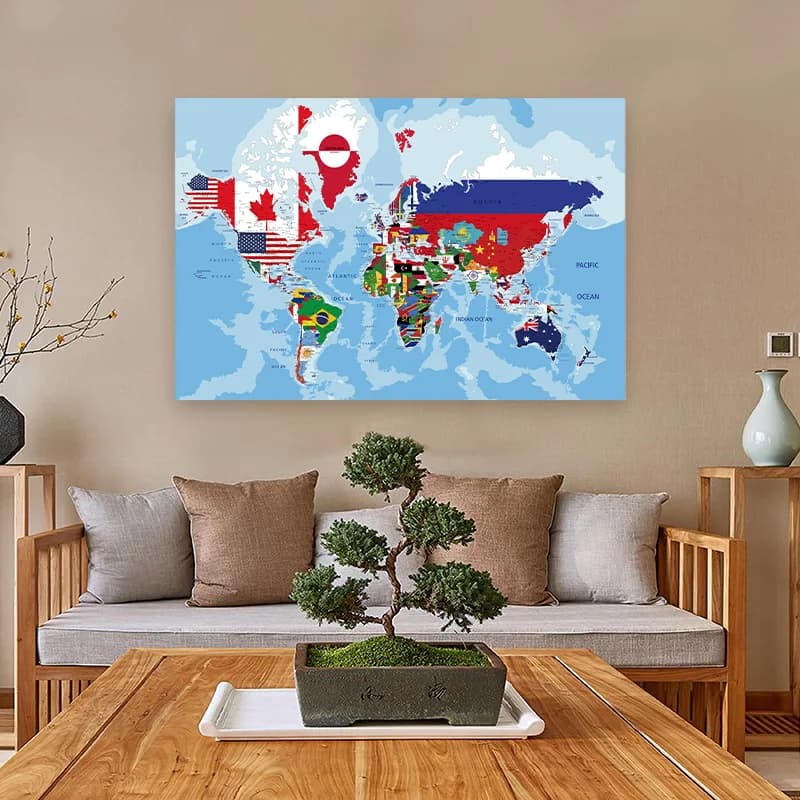 60*40cm Die Weltkarte In Englisch Leinwand Malerei Kreative Wand Kunst Poster Büro Schule Liefert Klassenzimmer Hause dekoration