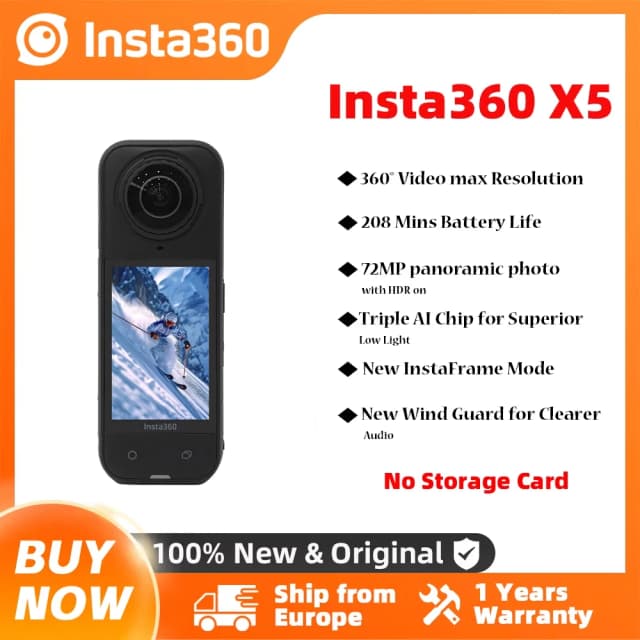 Insta360 X5 Action-Kamera 2025 Neu 8K 30fps Austauschbare Objektive Dreifach-AI-Chip Überlegene Leistung bei Schwachlicht 185 Min. Laufzeit Insta 360 X5