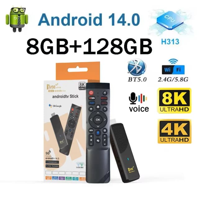 TV98 ATV X9 Smart TV Stick Android14 Allwinner H313 OTA 8GB 128GB Unterstützung 8K 4K Media Player 4G 5G Wifi6 HDR10 Sprachfernbedienung IPTV