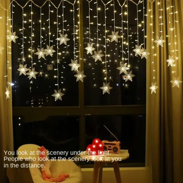 3,2 m lange Weihnachts-Schneeflocken-Vorhang-Lichter – blinkende LED-Lichterkette, wasserdicht für Urlaub, Party, Hochzeit, Weihnachtsbaum-Dekoration