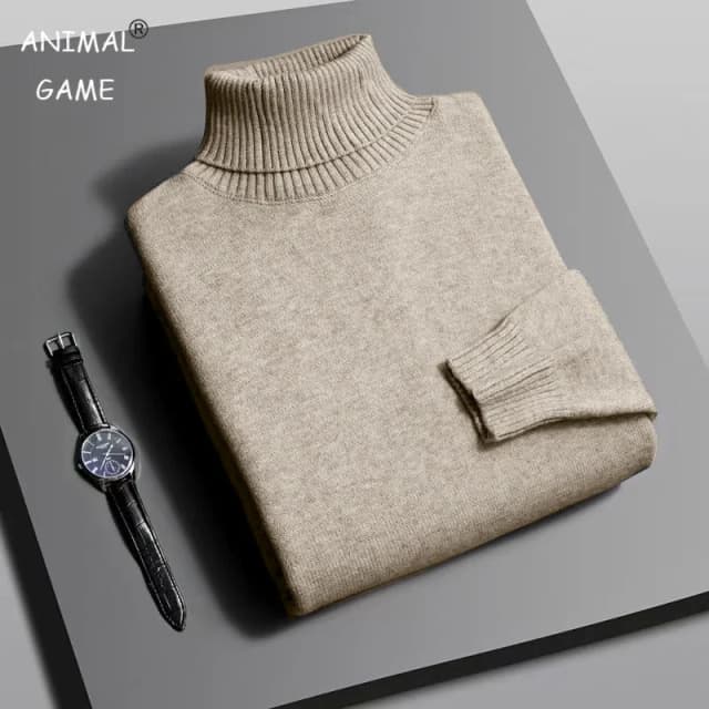 Herbst Herren Hohe Qualität Gestrickte Rollkragenpullover Slim Fit Langarm Anti-pilling Pullover Einfarbig Trend Männer Streetwea