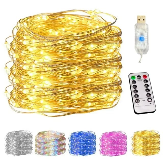 100/200 LED-Lichterkette aus Kupferdraht, USB-Lichterkette mit Fernbedienung, 8 Modi, Lichter, wasserdicht, Weihnachtsdekoration, Neujahr