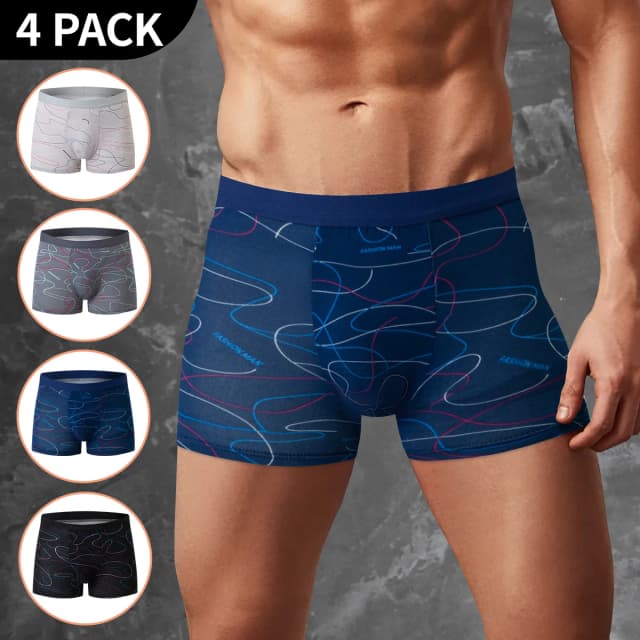 4-teilige Herrenunterwäsche, bequem und modisch, Übergröße, bedruckt, Boyshort, maximal 6XL, Badehose für Teenager.