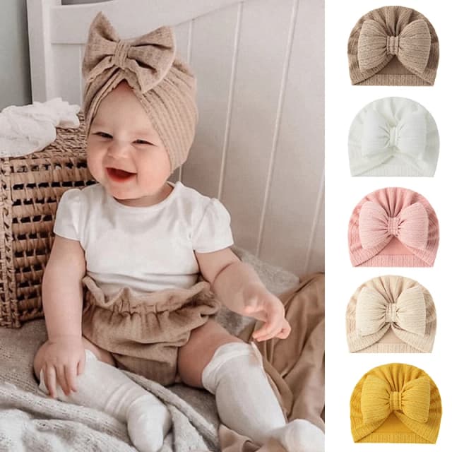 Nette Bowknot Baby Turban Hut Weiche Neugeborene Baby Mädchen Indische Kappe Einfarbig Infant Jungen Kappe Mützen Headwrap