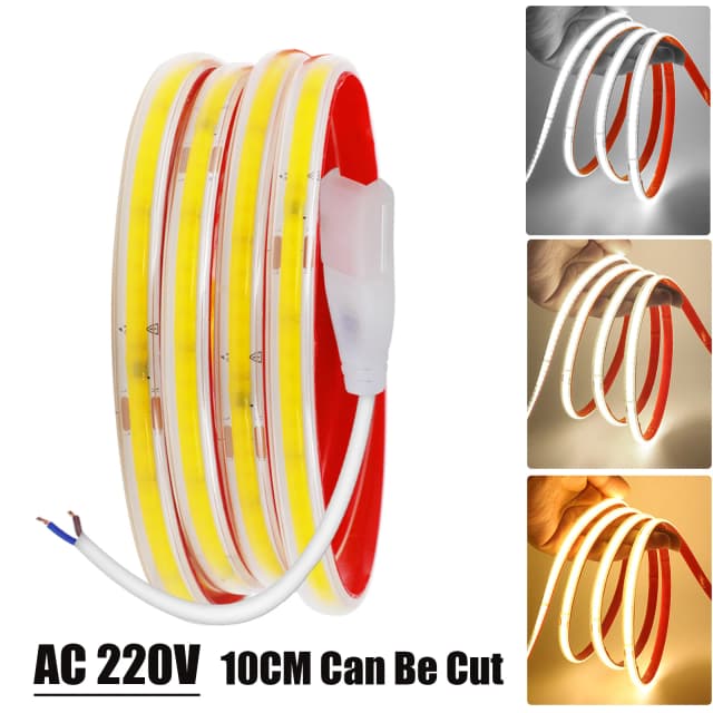 AC 220 V COB-Streifen, 240 LEDs/M, IP65, wasserdichter Treiber, eingebaut, 10 cm, kann geschnitten werden, Heimdekoration, flexibles Band, Seilband, LED-Licht