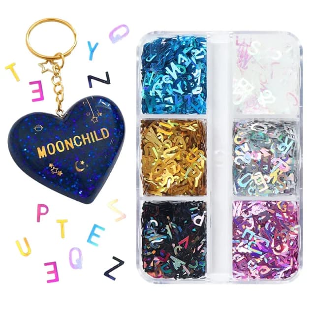 Holographische Glitter Englisch Alphabet Flocken Harz Silikon Form Füllstoff Laser Buchstaben Pailletten Für Epoxidharz Füllung Handgemachte DIY