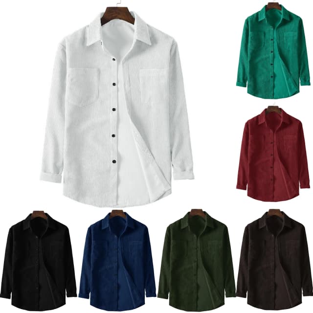 Frühjahr und Herbst Herren Cord Langarm-Doppelt aschen hemd, einfarbige lässige Herren oberteile, Button-Down-Revers jacke