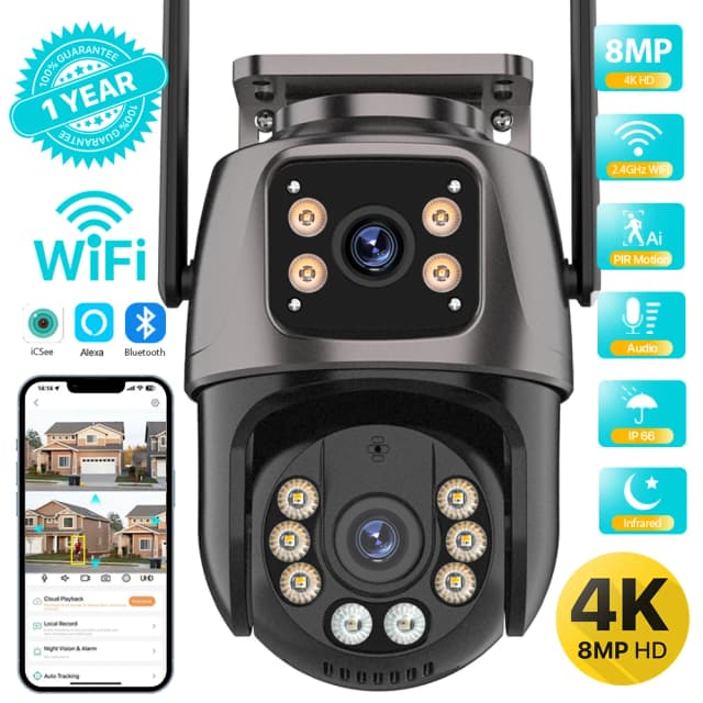 4K 8MP HD Wifi PTZ Kamera Outdoor 4MP Dual Objektiv Dual Screen AI Auto Tracking IP Kamera CCTV audio Video Überwachung P2P iCSee