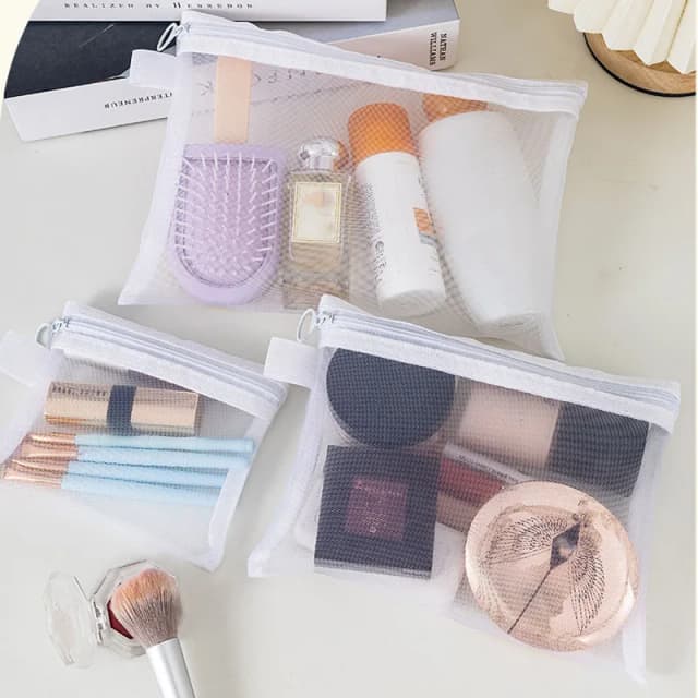 Modischer kleiner großer schwarzer Organizer, Kulturbeutel und Make-up-Tasche, transparentes Netz, Reißverschluss, Kosmetiktasche für Damen, notwendiger Organizer