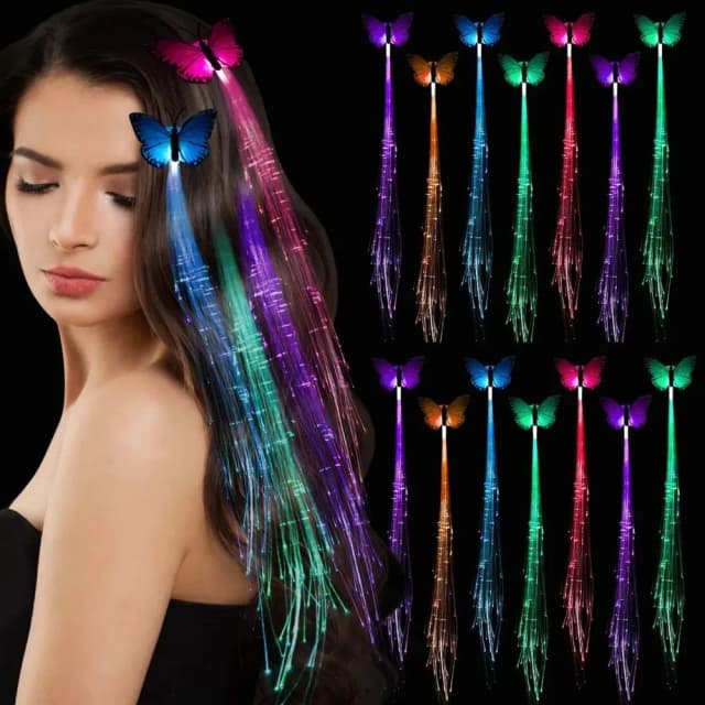 1 Stück/5 Stück, bunte Schmetterlings-Licht-Zöpfe, Perücken, leuchtende Blitz-LED-Haar-Zopf-Clip-Dekoration, leichte Weihnachts-Haar-Accessoires