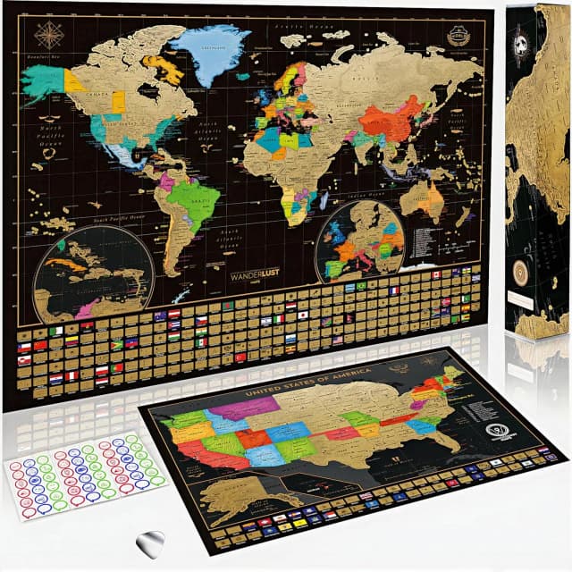 One Scratch Map – Weltkarte (große Größe: 32,5 x 23,4 Zoll) – Deluxe-Scratch-Reiseposter für Erwachsene, schwarze und goldene Karte