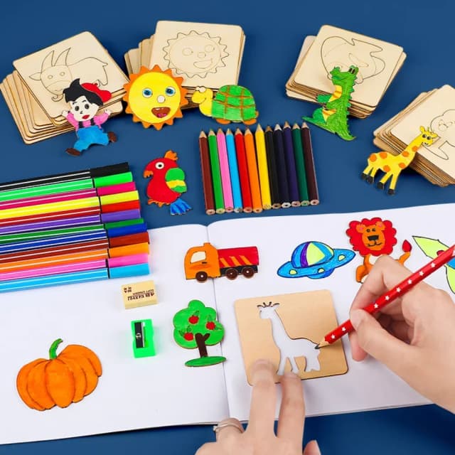 Neue 20/32Pcs Kinder Kunst Sets Zeichnung Spielzeug DIY Malerei Schablonen Vorlage Holz Handwerk Pädagogisches für Kinder Zeichnung liefert