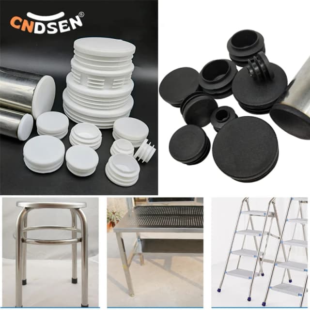 Runde Kunststoff-Innenstopfen, Stahlrohr-End-Blindkappen, Legierung, Leiter, Stuhlbein, rutschfeste Abdeckung, weiß/schwarz, Durchmesser 10–50 mm