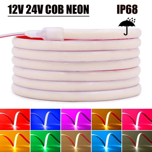 IP68 Wasserdichter COB-Neonstreifen, 12 V, 24 V, 320 LEDs/m, Weiß/Eisblau/Rosa/Gelb/Rosa/Rot, Heimdekoration, flexibles Bandseil, LED-Licht