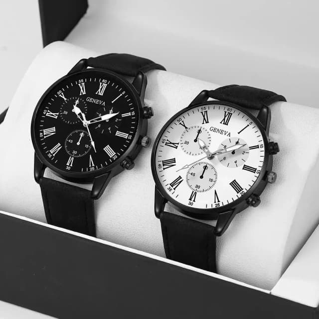 2PCS Set Paar Mode Lässig Leder Uhren Damen Einfache Zifferblatt Quarz Armbanduhren Kleid Uhr Montre Femme