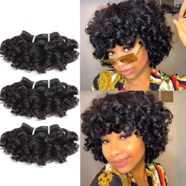 Bouncy Lockiges Haar Bundles Double Draw Indische 6 zoll Short Cut Remy Echthaar Extensions Natürliche Schwarz Braun Farbe kostenloser versand