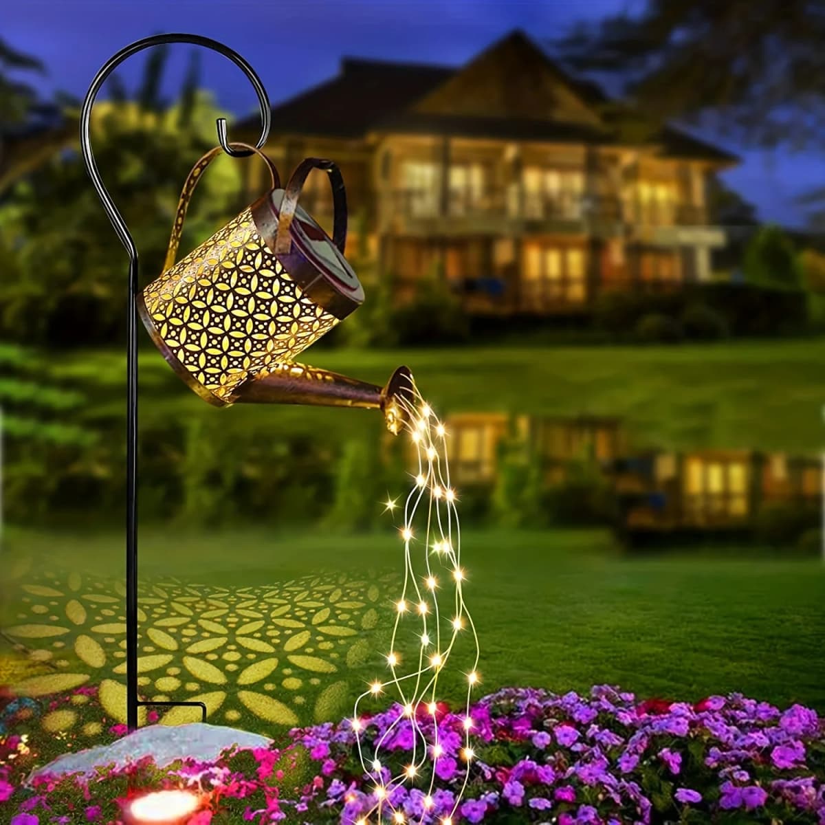 Outdoor Solar Gießkanne Licht Stern Dusche Garten Kunst LED String Licht Pathway Terrasse Hängen Laterne Wasserkocher Dekorative Lampe