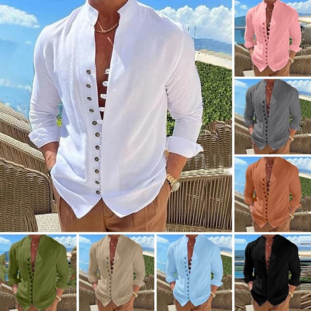 Neue männer Vintage Casual Shirts Baumwolle Leinen Langarm Straße Tragen Revers Taste Einfarbig Hemd Für Männer Urlaub Bluse top