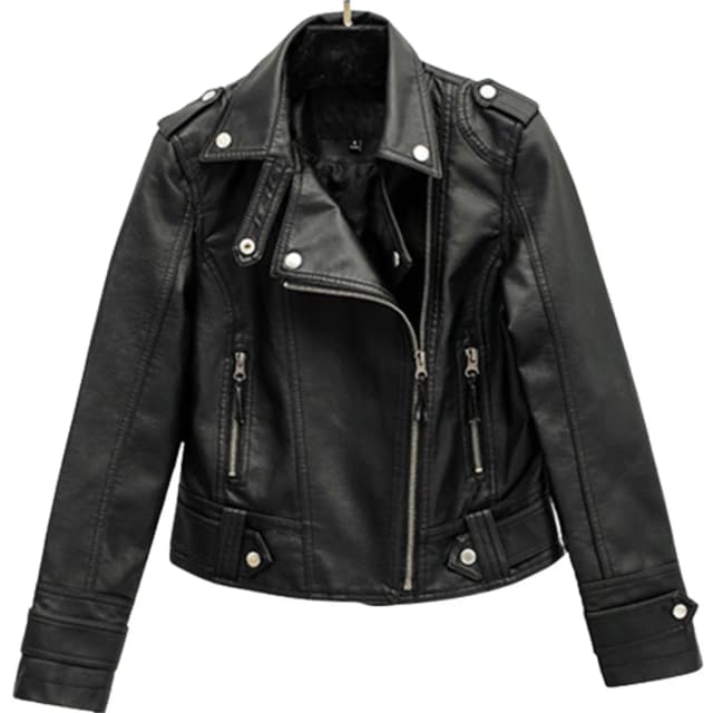Mode Leder Jacke Frauen Drehen Unten Kragen Kurzen Mantel Zipper Langarm Neue In Jacken 2024 Chic Streetwear Motorrad Tops