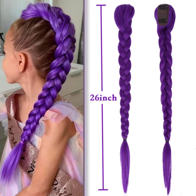 Lila Kpop Rumi Zopf Clip-in Pferdeschwanz Haarverlängerung Langer Pferdeschwanz Haarteil Cosplay für Kinder Mädchen Halloween Weihnachten