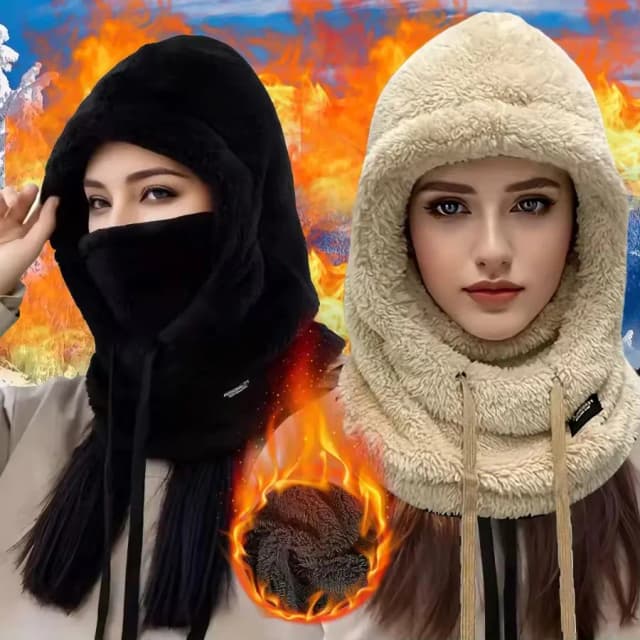 Verstellbare Winter-Gesichtsmaske mit Kapuze für Damen, dick, warm, winddicht, einteilig, weicher Hals- und Ohrenschutz, Schal für den Außenbereich