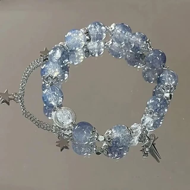 Niche Design Sternkette Quastenarmband für Frauen Fantasie Blaue Kristallperlen Elastisches Seil Armband Beste Freundin Schmuck Geschenke