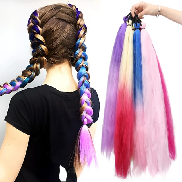 26 Zoll synthetische Pferdeschwanzverlängerung mit elastischem Bindeband, langes Yaki-gerades farbiges Flecht-Pferdeschwanz-Ombre-Farben