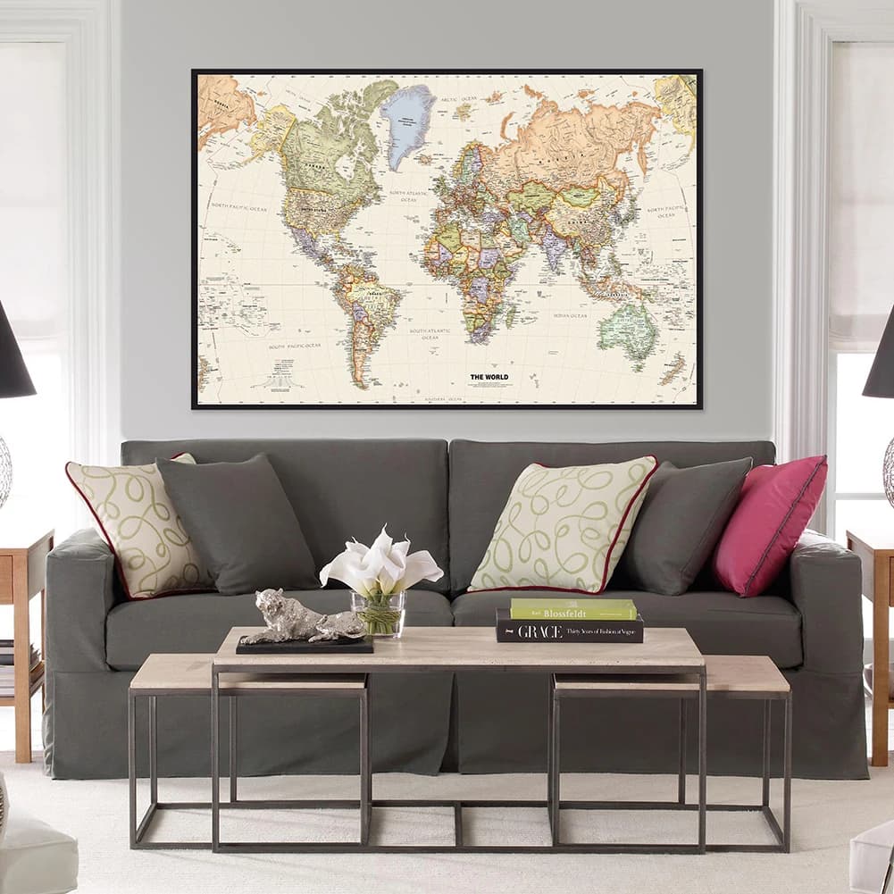 Die Weltkarte Vinyl Leinwand Malerei Vintage Wand kunst Poster hängen Bild Schule liefert Wohnzimmer Wohnkultur 70*50cm