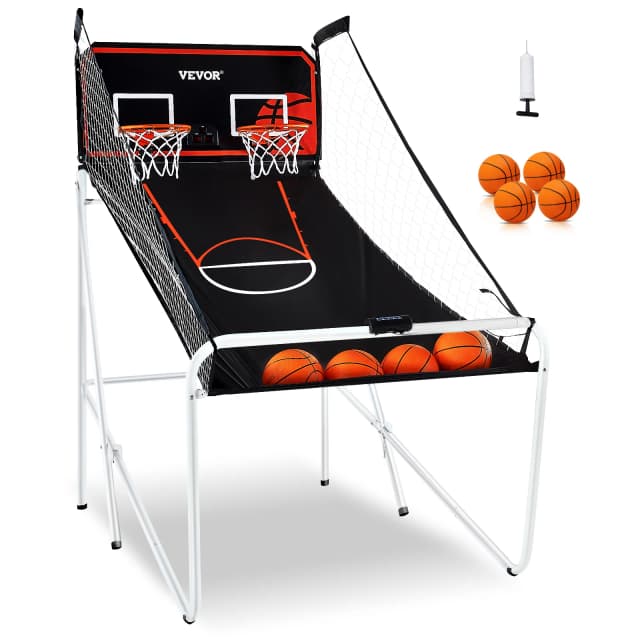 SucceBuy faltbares Basketball-Arcade-Spiel, 2- Spieler, Indoor-Basketballspiel, Dual-Shot-Sport mit 4 Bällen, 8 Spielmodi für Kinder und Erwachsene