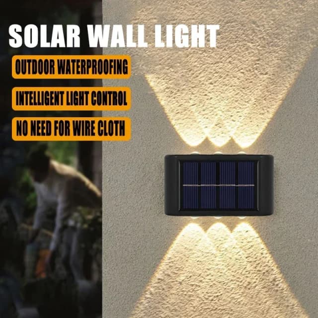 Solar-LED-Licht, wasserdichte Wandleuchte für den Außenbereich, Dämmerung bis Morgendämmerung, Zaunbeleuchtung für Sommer, Garten, Hof, Veranda, Gehweg, Camping, Zuhause, Dezember