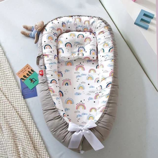 Babynest für Co Sleeping Neugeborene, Babyliege, Baumwolle, atmungsaktiv, verstellbar, Babybett im Bett, tragbar