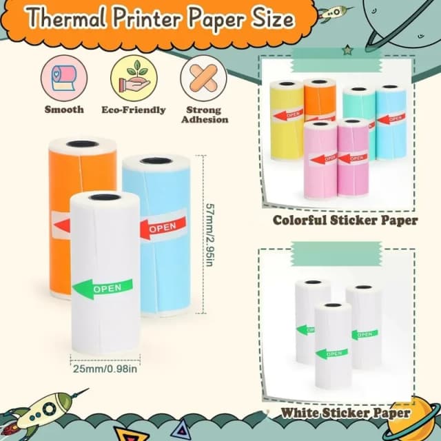 Mini-Drucker-Aufkleberpapier, Thermopapierrollen für T02/M02 und Mini-Drucker, glattes, farbiges, selbstklebendes Papier 25 x 57 mm Paperang
