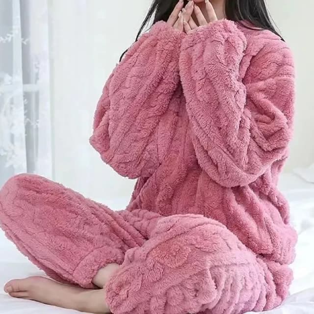 Herbst Frauen Feste Warme 2 Stück Sets Verdicken Samt Rippen Fleece Set Pullover Und Hosen Frauen Casual Pyjama Sets 2023