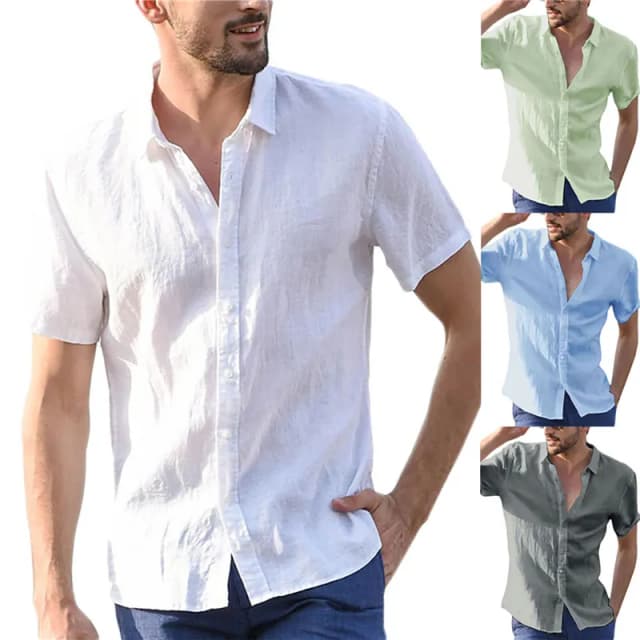 Sommer Baumwolle Leinen Hemden Für Männer Casual Kurzarm Shirts Blusen Solide Drehen-unten Kragen Formale Strand Shirts Männliche kleidung