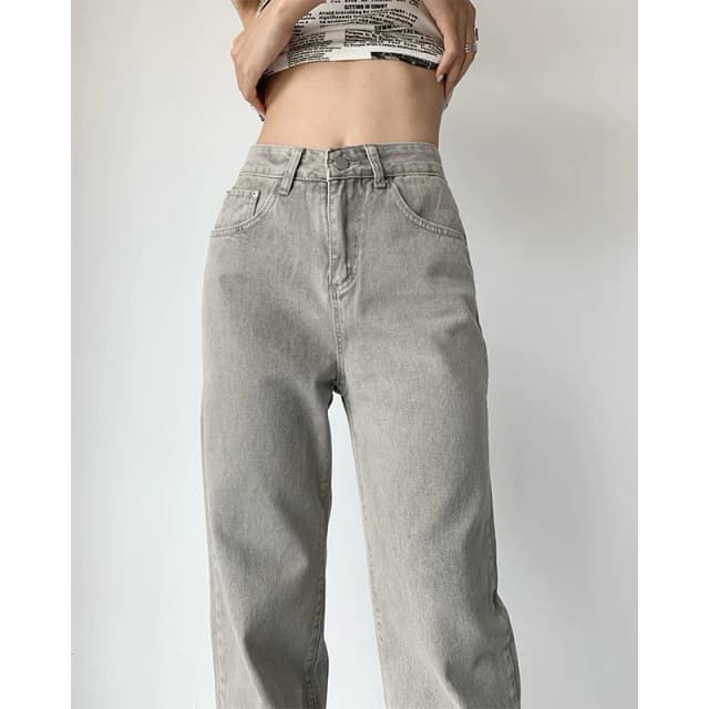 Graue Damen-Jeans, hohe Taille, Vintage, gerade, Baggy-Denim-Hose, Streetwear, amerikanischer Stil, modisch, lässig, weites Bein, Denim-Hose