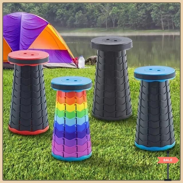 Tragbarer faltbarer Teleskopstuhl aus Kunststoff, höhenverstellbar. Ein praktischer Hocker, perfekt zum Angeln, am Strand und beim Camping.