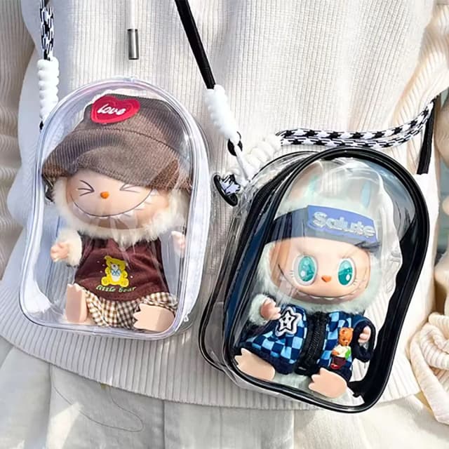 Labubu V1 V2 Aufbewahrungspuppentasche PVC transparente Schutzhülle Schlüsselanhänger