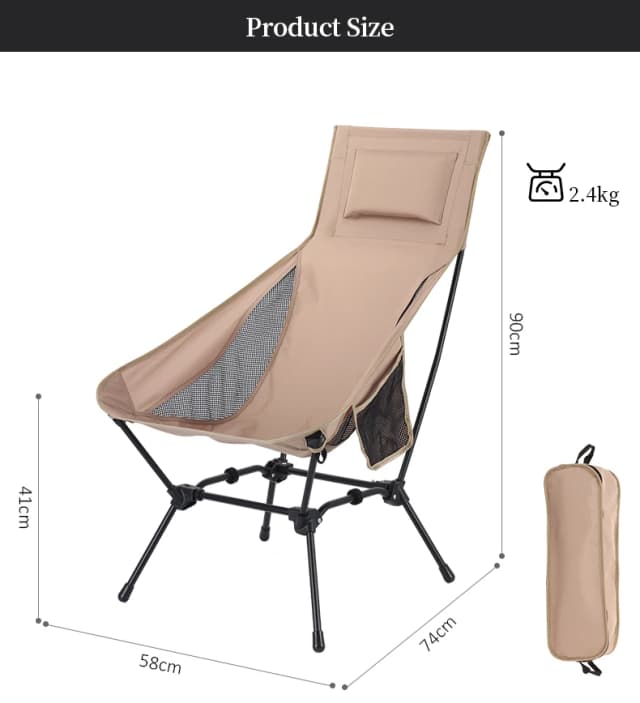 Ein erhöhter Raumstuhl mit vier Eckenstruktur, Kopfstütze, geeignet für Camping, Wandern, Angeln, Bergsteigen, Garten und andere Aktivitäten