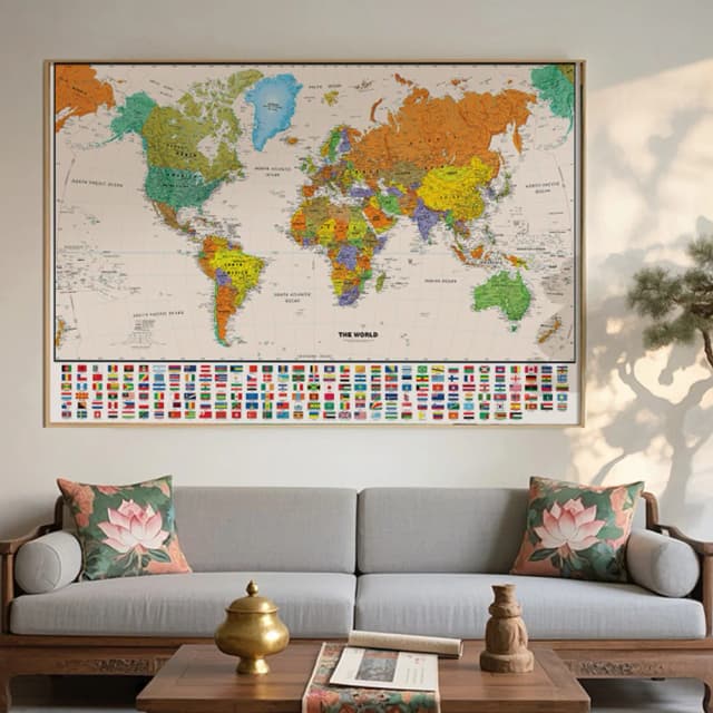 100 x 70 cm große Weltkarte, klassische Ausgabe, ungerahmtes Wandkunst-Poster, Gemälde für Zuhause und Klassenzimmer – pädagogisch für Kinder und Erwachsene